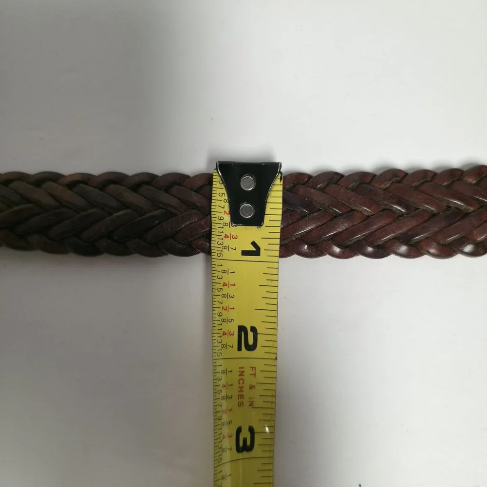 Vintage Woven Braided Brown Leather Belt Size 28 Boho Hippie Leather Buckle 6769